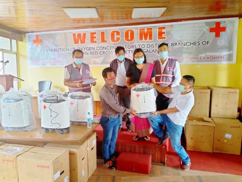Red Cross Nagaland distributed oxygen concentrators to the district branches of the State on July 13. (Photo Courtesy: IRCSN)